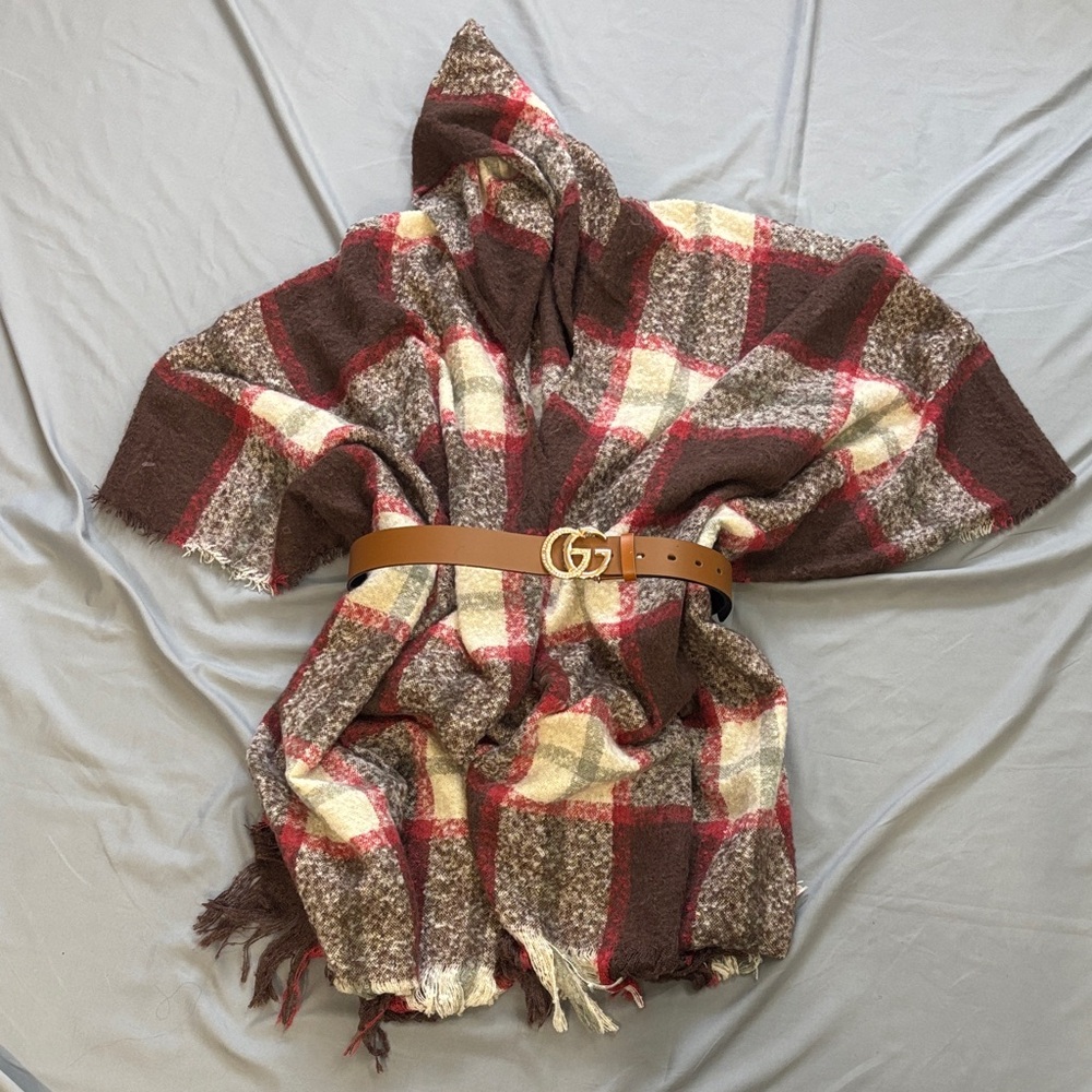 Plaid Fringe Poncho